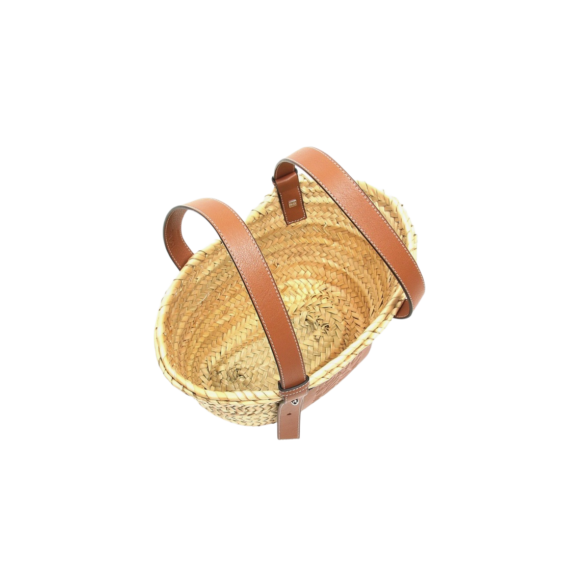 32702S93-2435 Loewe Small Basket Bag in Palm Leaf and Calfskin Natural Tan - #4