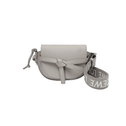 Loewe Mini Gate Dual Bag In Soft Calfskin and Jacquard Pearl Grey