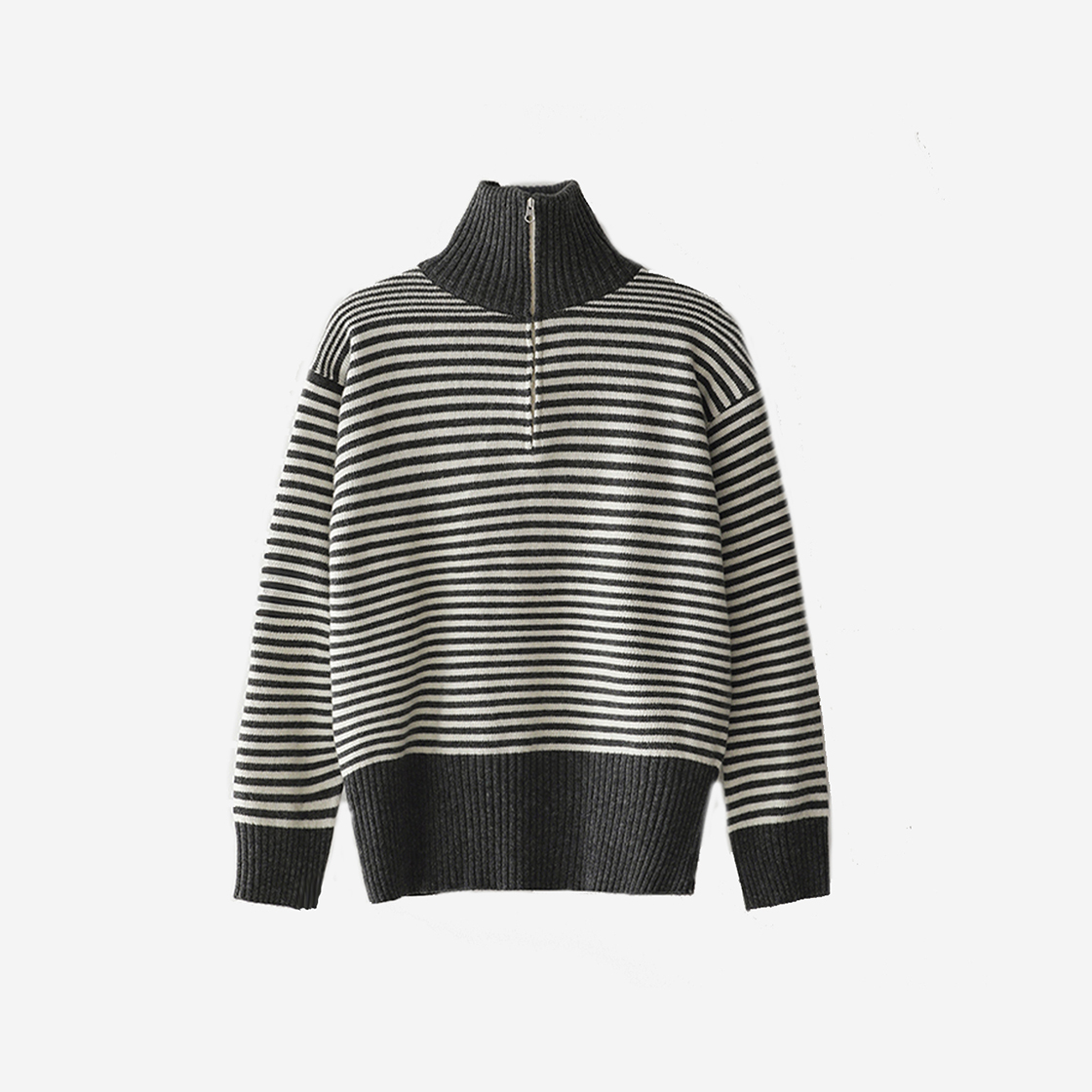 블루 선플라워 메리노 울 스트라이프 하프 집업 그레이(Blue Sunflower Merino Wool Stripe Half Zip-Up Grey) - 2