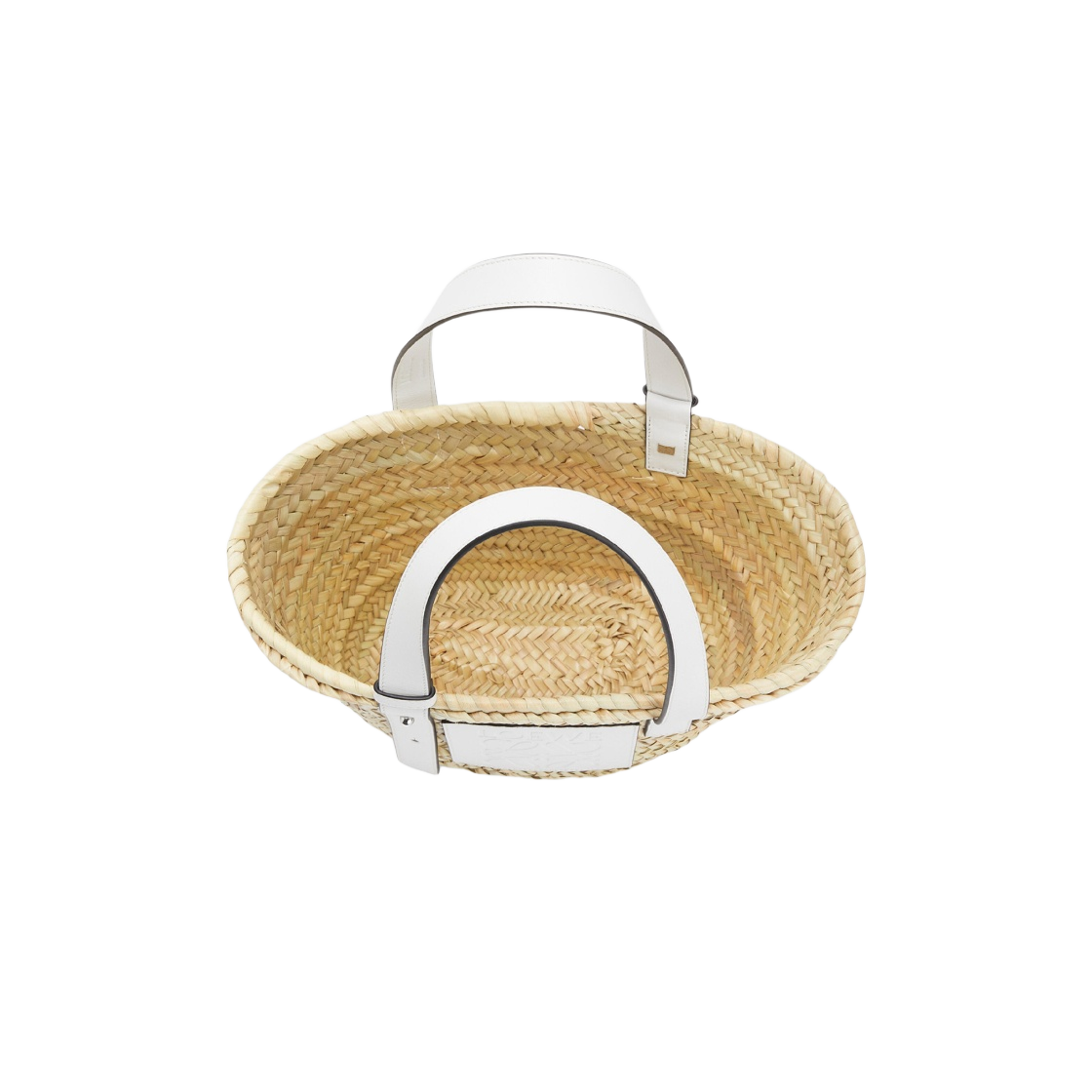 A223S93X04-2163 Loewe Small Basket Bag in Palm Leaf and Calfskin Natural White - #3