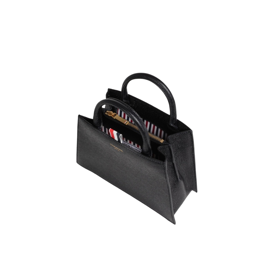 톰브라운 페블 그레인 레더 미니 트라페즈 토트백 블랙(Thom Browne Pebble Grain Leather Mini Trapeze Tote Bag Black) - 3