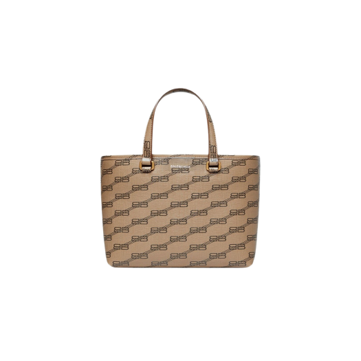 Balenciaga Signature Small East-West Shopper Bag BB Monogram Coated Canvas Beige