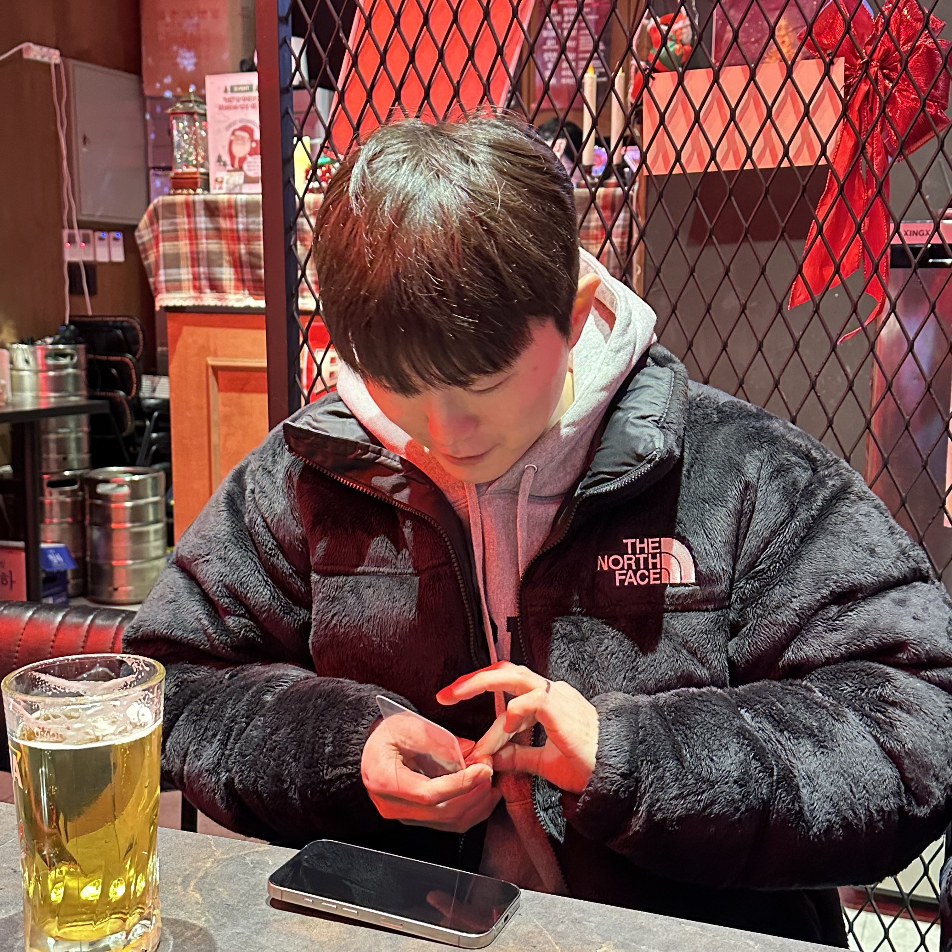 The North Face Versa Velour Nuptse Jacket Black, Supreme Collegiate Hooded Sweatshirt Heather Grey - 24SS 착용 스타일