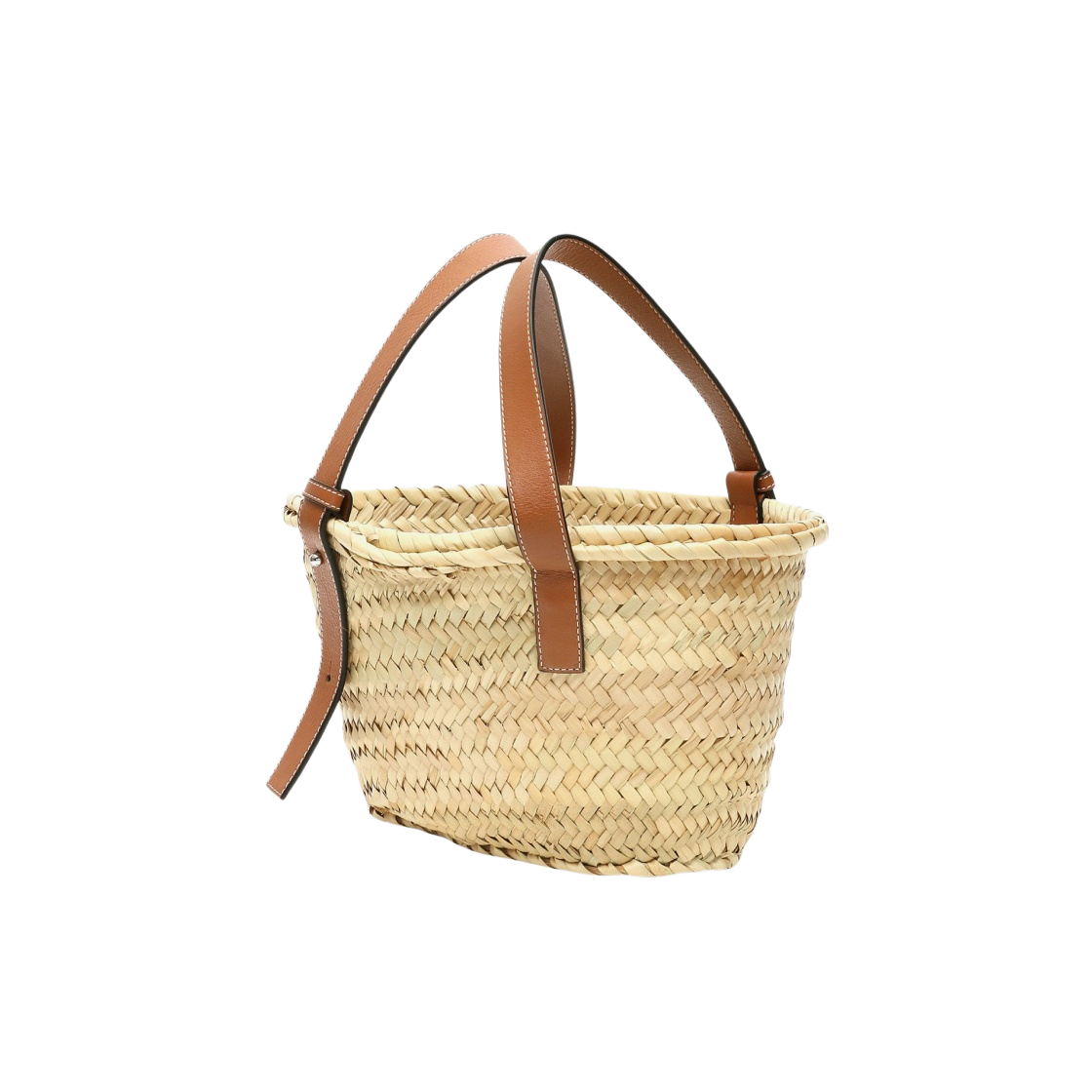 32702S93-2435 Loewe Small Basket Bag in Palm Leaf and Calfskin Natural Tan - #2
