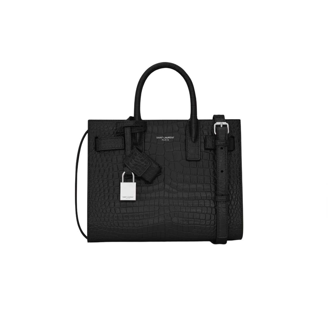 생로랑 엠보스 크로코다일 샤이니 레더 클래식 삭 드 주르 나노백 블랙(Saint Laurent Classic Sac de Jour Nano Bag in Embossed Crocodile Shiny Leather Black) - 1