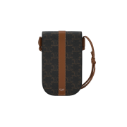 Celine Phone Pouch in Triomphe Canvas and Calfskin Tan