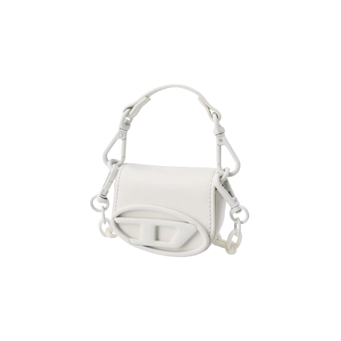 X09889P6248-T1003 Diesel 1DR XXS Chain Iconic Micro Bag Charm in Matte Leather White