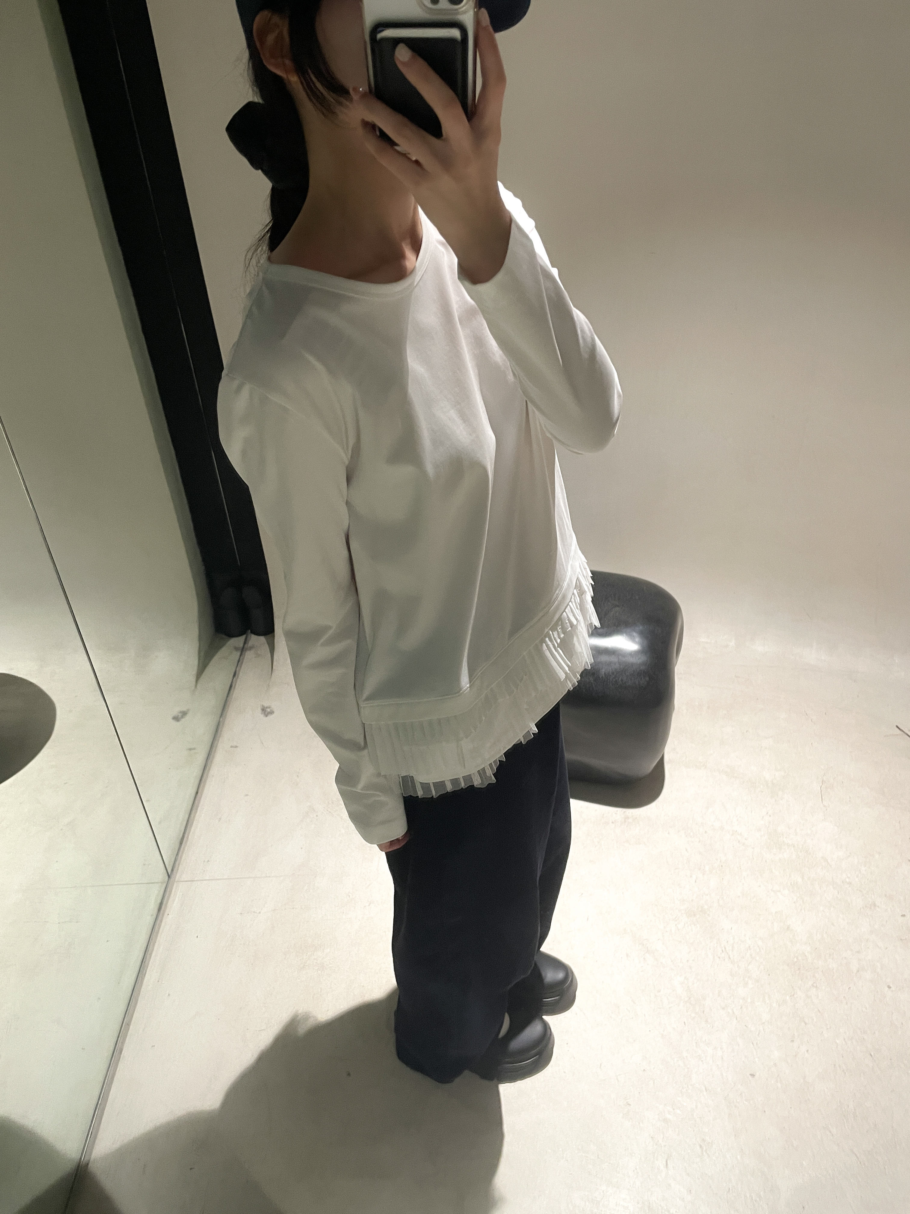 Ohesio Balloon Banding Midi Skirt Black 착용 스타일 - 3