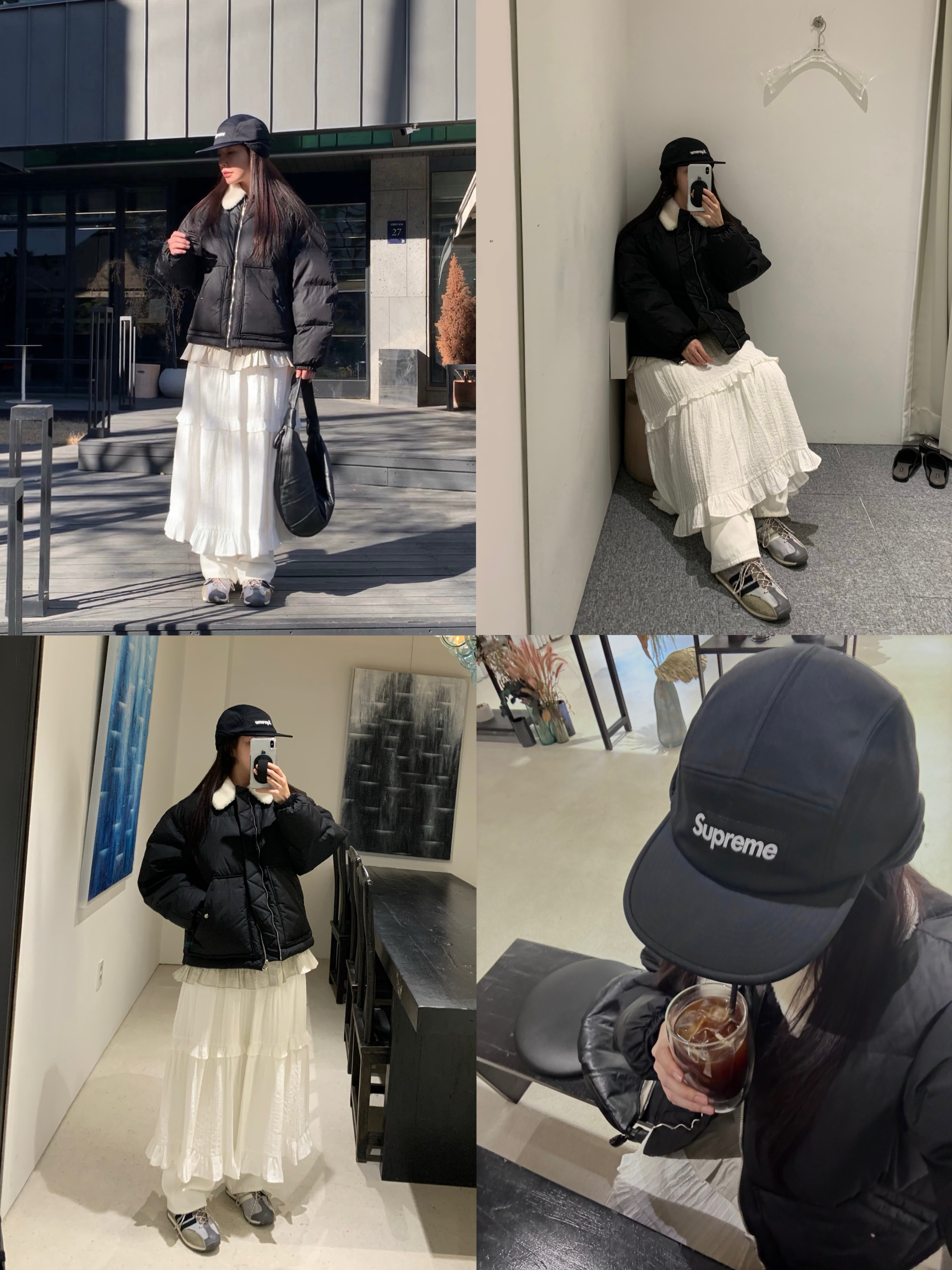 Supreme Windstopper Earflap Camp Cap Black - 24FW, Adidas x Song for the Mute Country OG Grey Two Core Black 착용 스타일 - 1