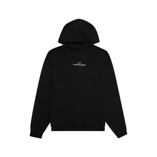 Maison Margiela Upside Down Embroidered Logo Hoodie Black White
