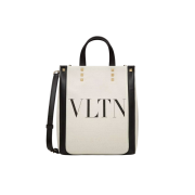 Valentino VLTN Canvas Mini Tote Bag Natural Black