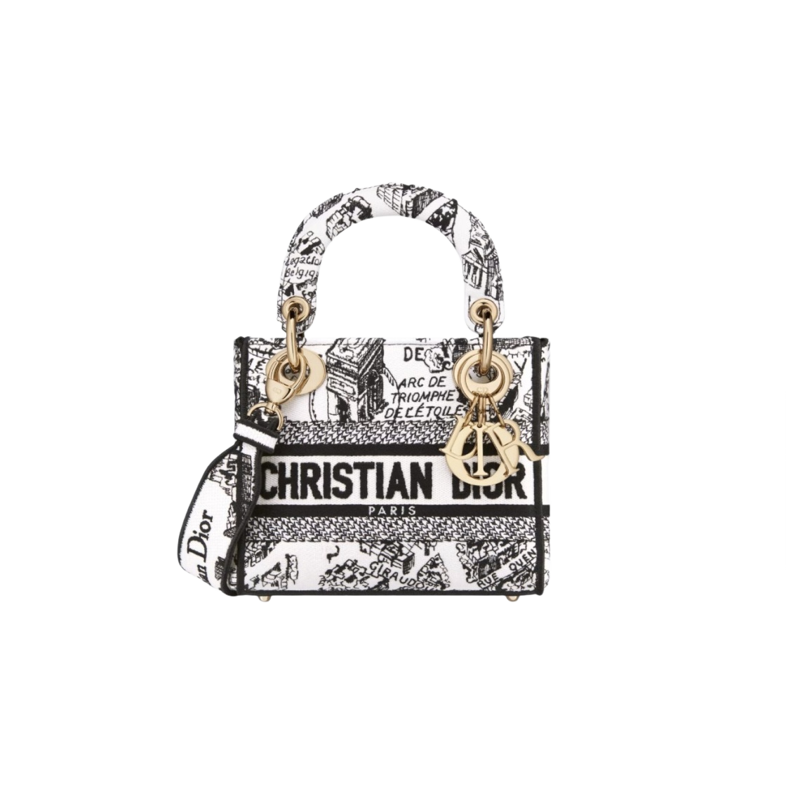 디올 미니 레이디 D 라이트 백 플랜 드 파리 자수 화이트 블랙(Dior Mini Lady D Lite Bag Plan De Paris Embroidery White Black) - 1