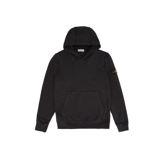 (Kids) Stone Island 61640 Cotton Fleece Hooded Sweatshirt Black - 23SS