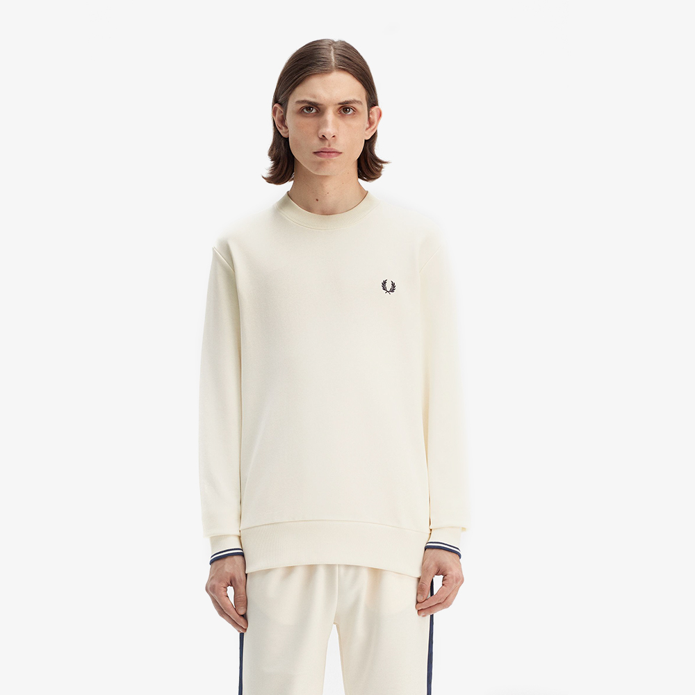 프레드페리 크루넥 스웻셔츠 에크루/테니스블루(Fred Perry Crew Neck Sweatshirt Ecru/Tennis Blue) - 2