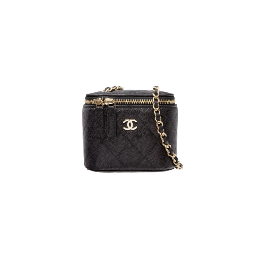 Chanel Small Classic Vanity with Chain Grained Calfskin & Gold Black
