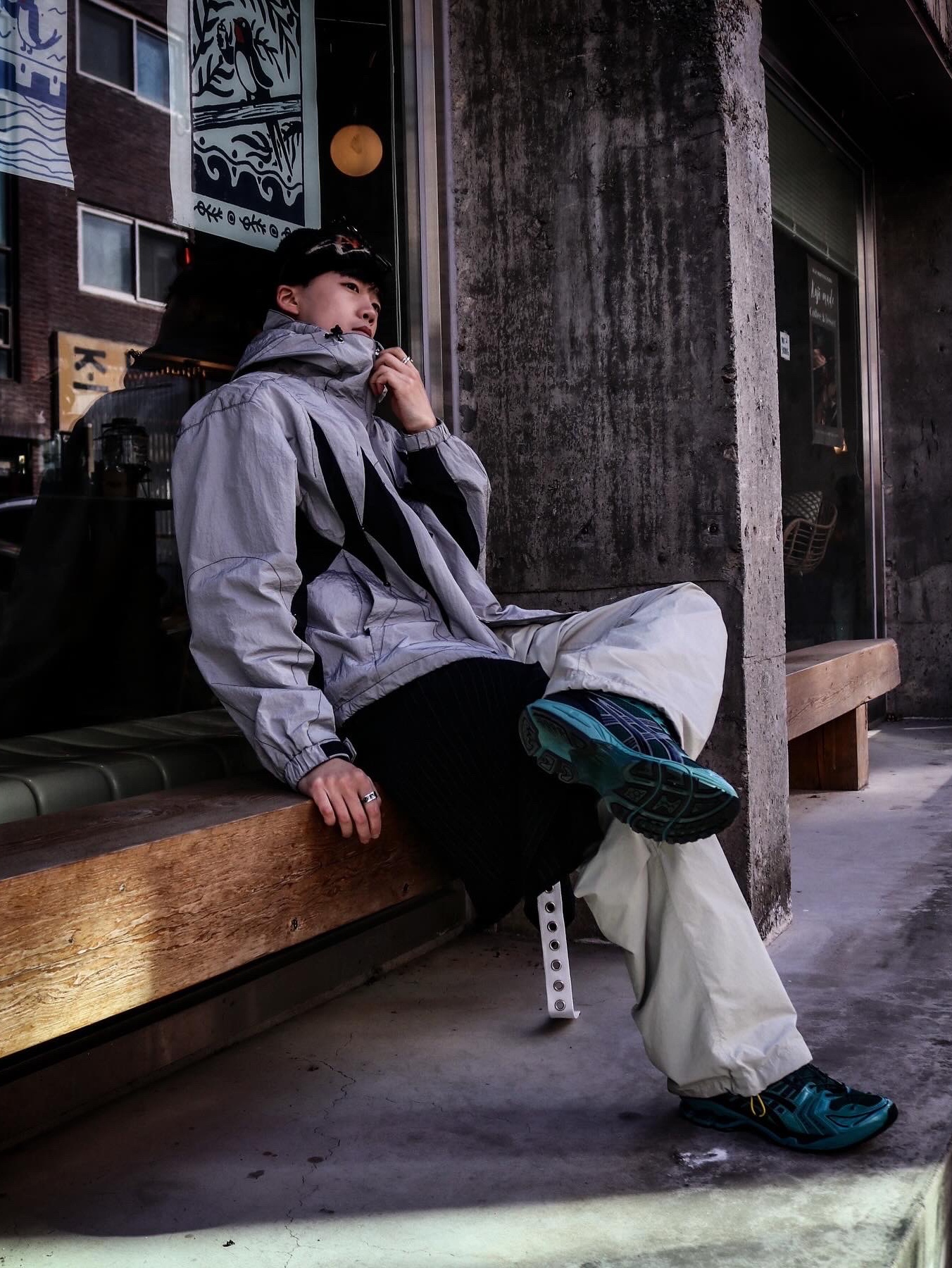 Stussy Brushed Out Stock Skullcap Beanie Black, Asics x Unaffected Gel-Kayano 14 Uranus Green 착용 스타일 - 4