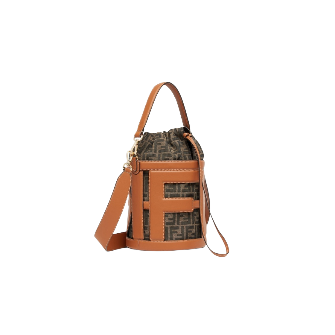 8BT364APESF1LEN Fendi Step Out Leather Midium Bucket Bag Brown - 대표 이미지 #1