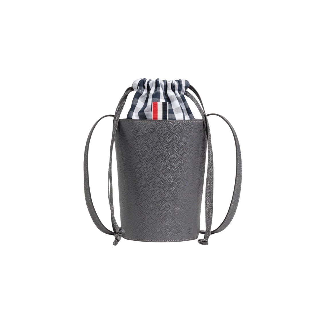 FAP403A-00198-025 Thom Browne Pebble Grain Gingham Crossbody Mini Bucket Bag Dark Grey