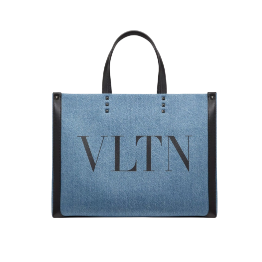 Valentino Medium VLTN Denim Shopper Black