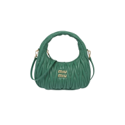 Miu Miu Wander Matelasse Nappa Leather Mini Hobo Bag Sage Green