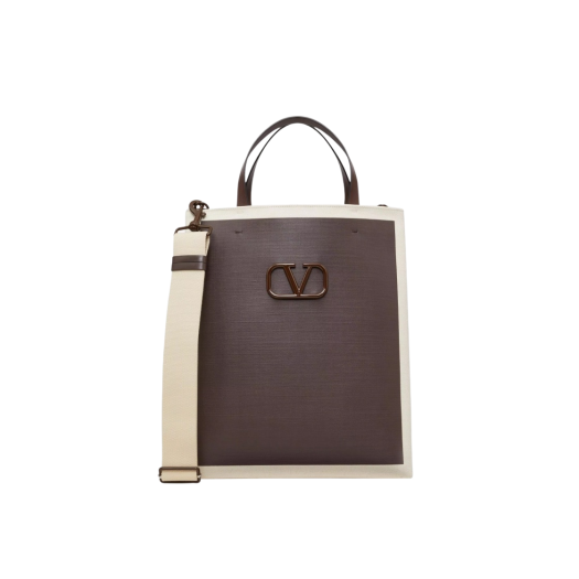 Valentino Vlogo Signature Canvas Shopping Bag Fondant Natural