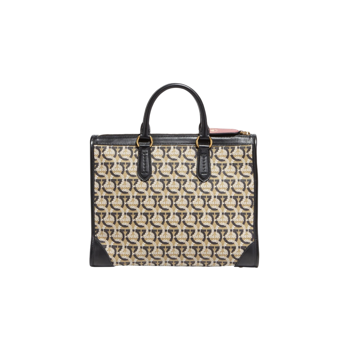 페라가모 로고 미디움 간치니 토트백 샌드 블랙 레드(Ferragamo Logo Medium Gancini Tote Bag Sand Black Red) - 3
