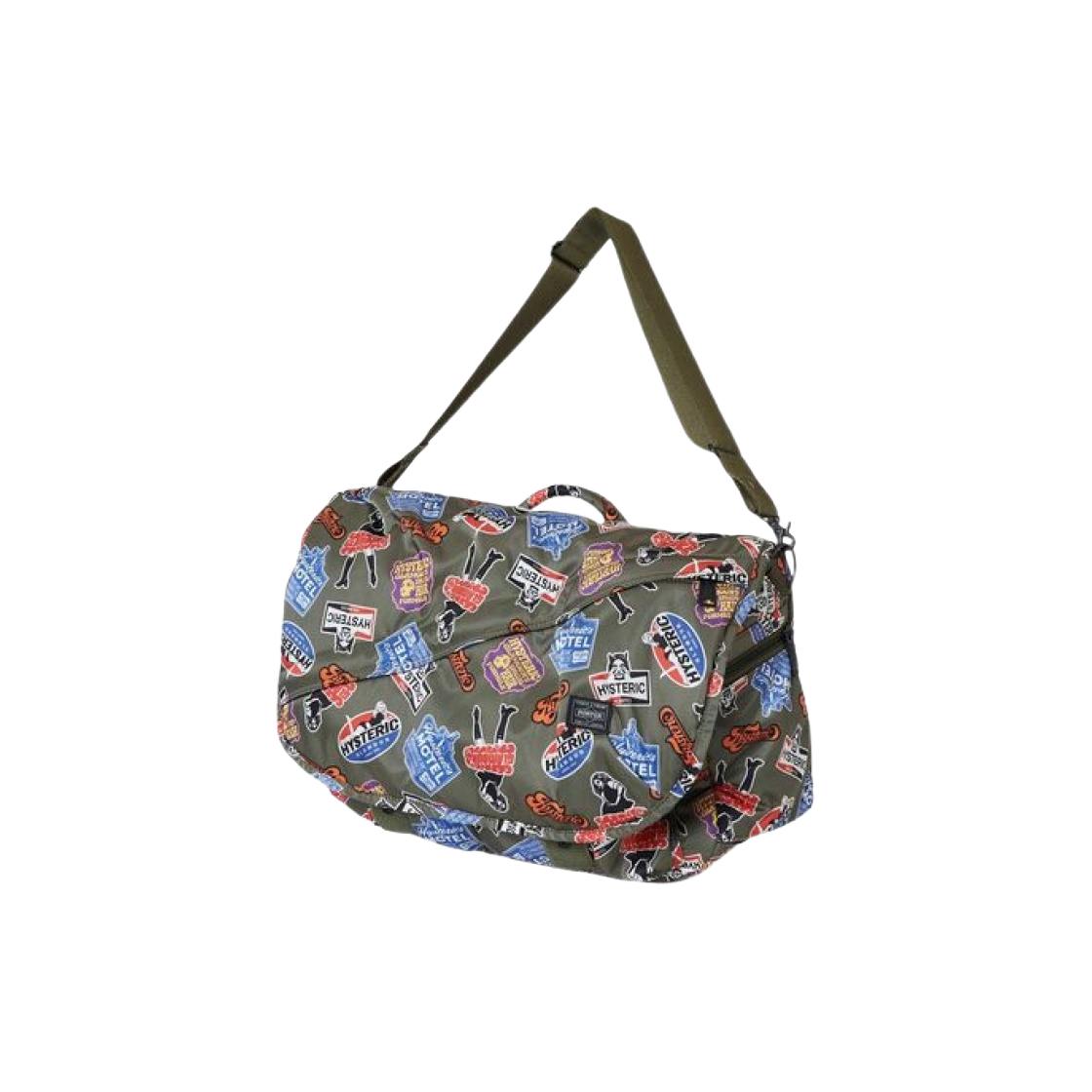 포터 x 히스테릭 글래머 클래식 스티커 패턴 메신저백 카키(Porter x Hysteric Glamour Classic Stickers Pattern Messenger Bag Khaki)