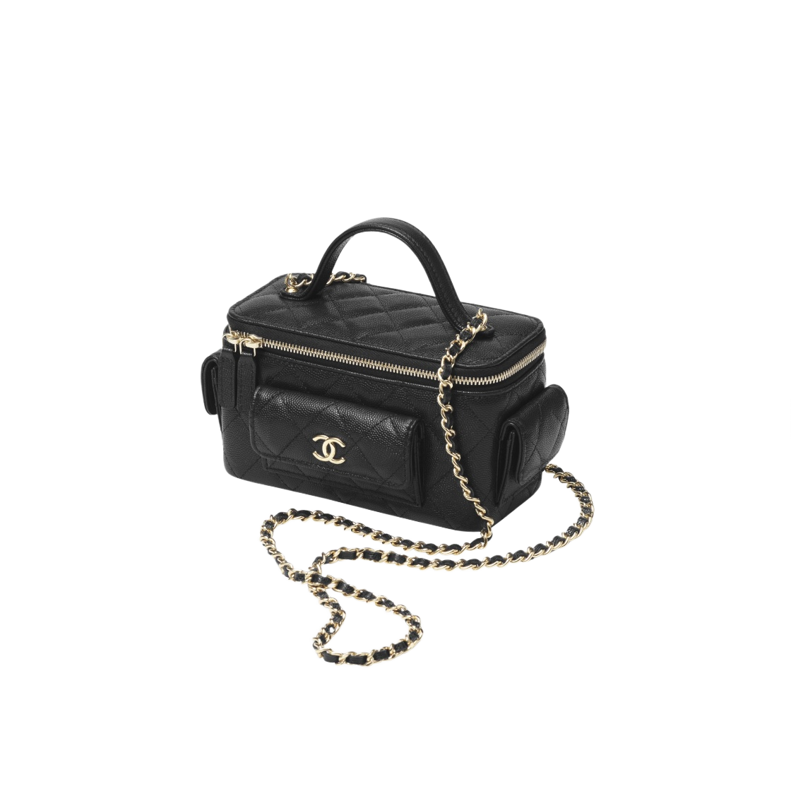 샤넬 체인 코스메틱 케이스 그레인드 샤이니 카프스킨 & 골드 메탈 블랙(Chanel Vanity With Chain Grained Shiny Calfskin & Gold Black) - 2