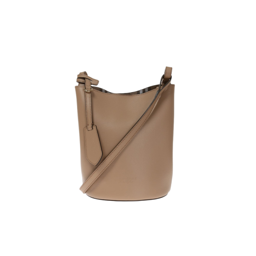 Burberry Haymarket Check Lorne Bucket Crossbody Bag Mid Camel