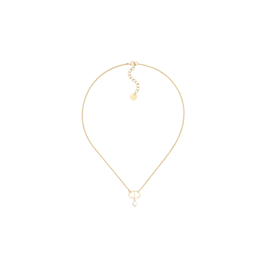 (W) Dior Petit CD Necklace Gold Finish Metal & White Resin Pearl