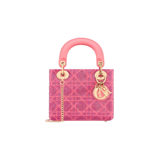 Dior Mini Lady Bag Light Pink Cannage Cotton Micropearl Embroidery