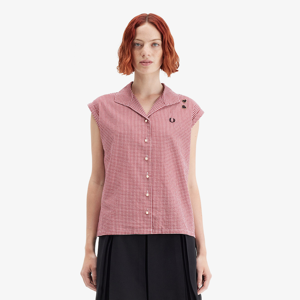 프레드페리x에이미 와인하우스 오픈 칼라 깅엄 셔츠 번트 레드(Fred PerryxAmy Winehouse Open Collar Gingham Shirt Burnt Red) - 2