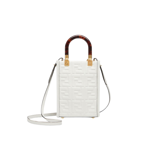 Fendi Sunshine Shopper Leather Mini Bag White