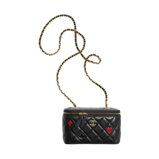 Chanel Vanity With Chain Lambskin Enamel & Gold Black