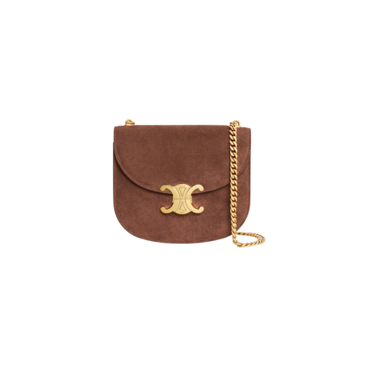 Celine Teen Chain Besace Triomphe in Suede Calfskin Brown