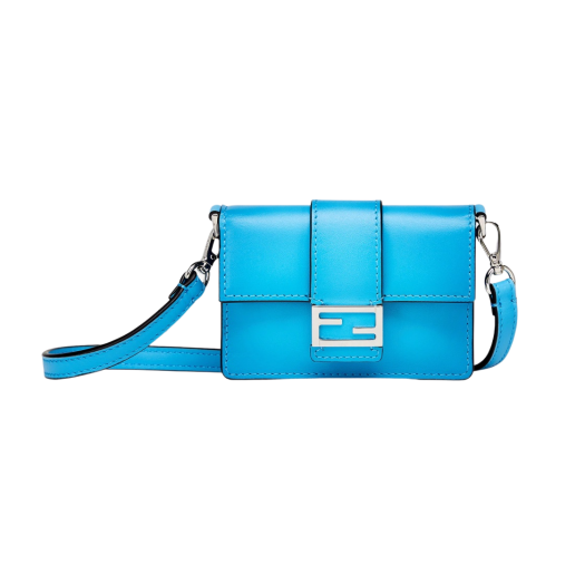Fendi Micro Flat Baguette Leather Bag Light Blue