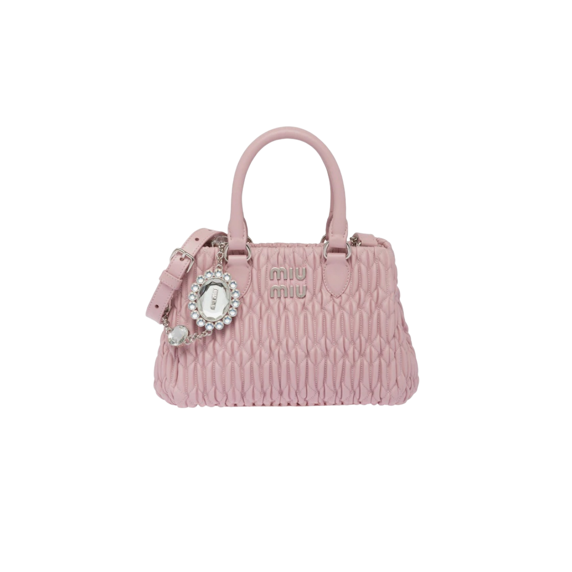 미우 미우 크리스탈 나파 가죽 핸드백 앨러배스터 핑크(Miu Miu Crystal Nappa Leather Handbag Alabaster Pink) - 1