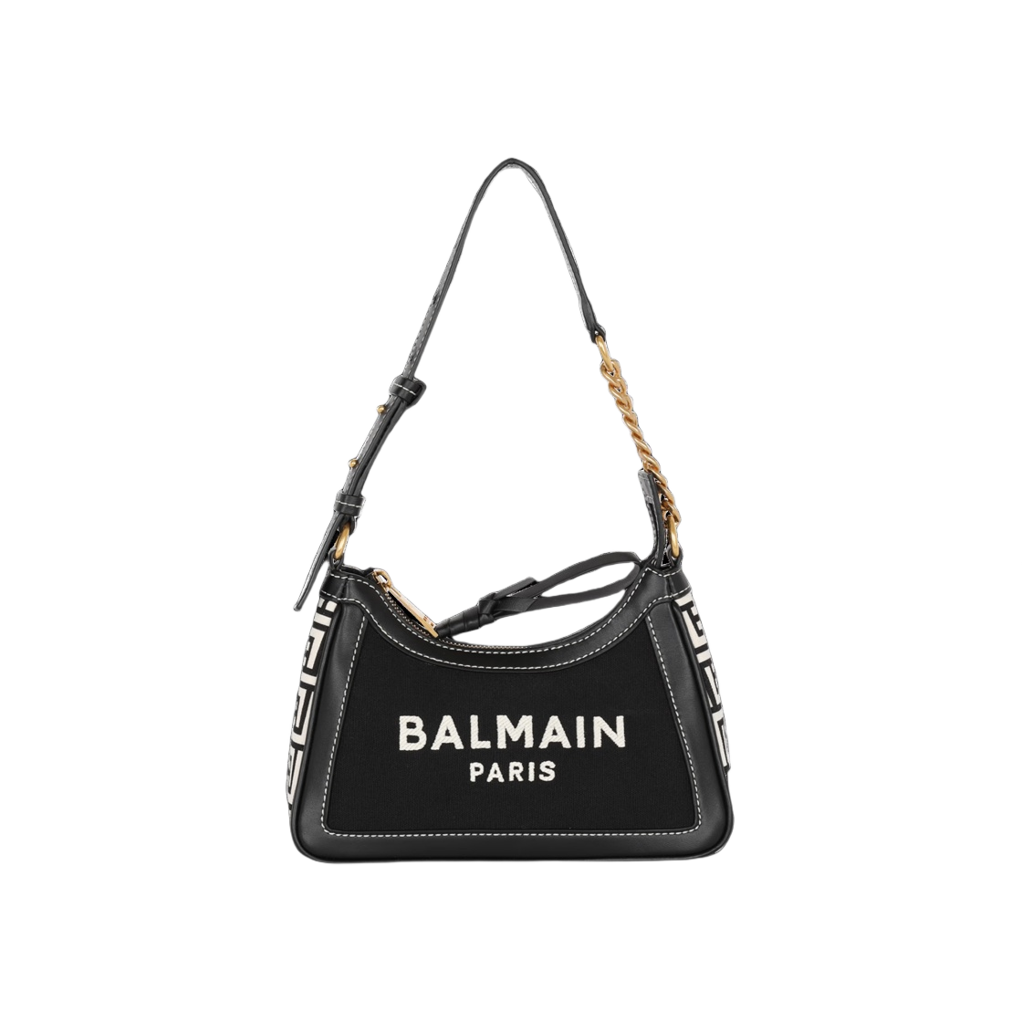 발망 B-아미 모노그램 캔버스 스무스 레더 핸드백 블랙(Balmain B-Army Monogrammed Canvas and Smooth Leather Handbag Black)