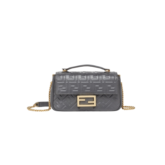 Fendi Baguette Chain Midi Leather Bag Dark Gray