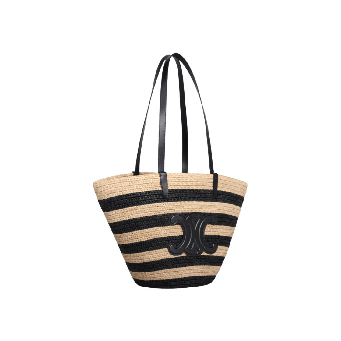 셀린느 스트라이프 쿠핀 셀린느 클래식 파니에 라피아 카프스킨 내츄럴 블랙(Celine Striped Couffin Celine Classic Panier in Raffia Calfskin Natural Black) - 2