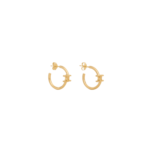 (W) Celine Triomphe Asymmetric Hoops Earrings in Brass with Gold Finish Gold