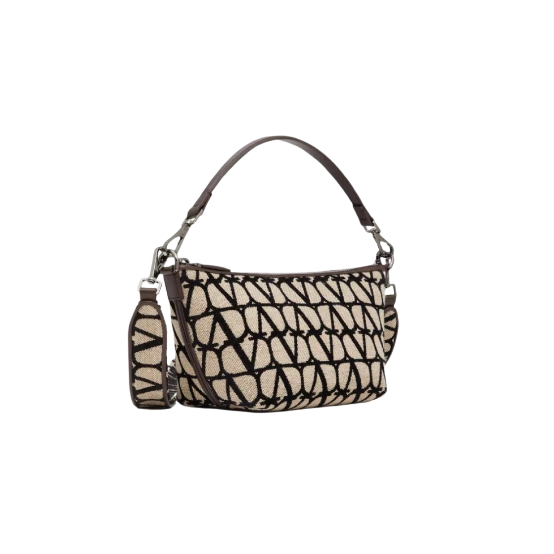 발렌티노 트왈 아아코노그래피 레더 디테일 숄더백 베이지 블랙(Valentino Toile Iconographe Leather Details Shoulder Bag Beige Black) - 2