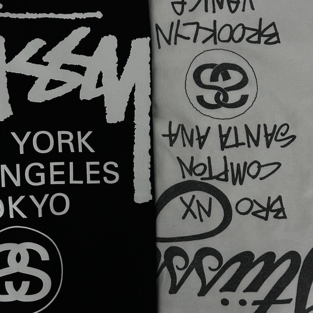 Stussy World Tour LS T-Shirt White 2024, Stussy World Tour Crew Black 2024 착용 스타일