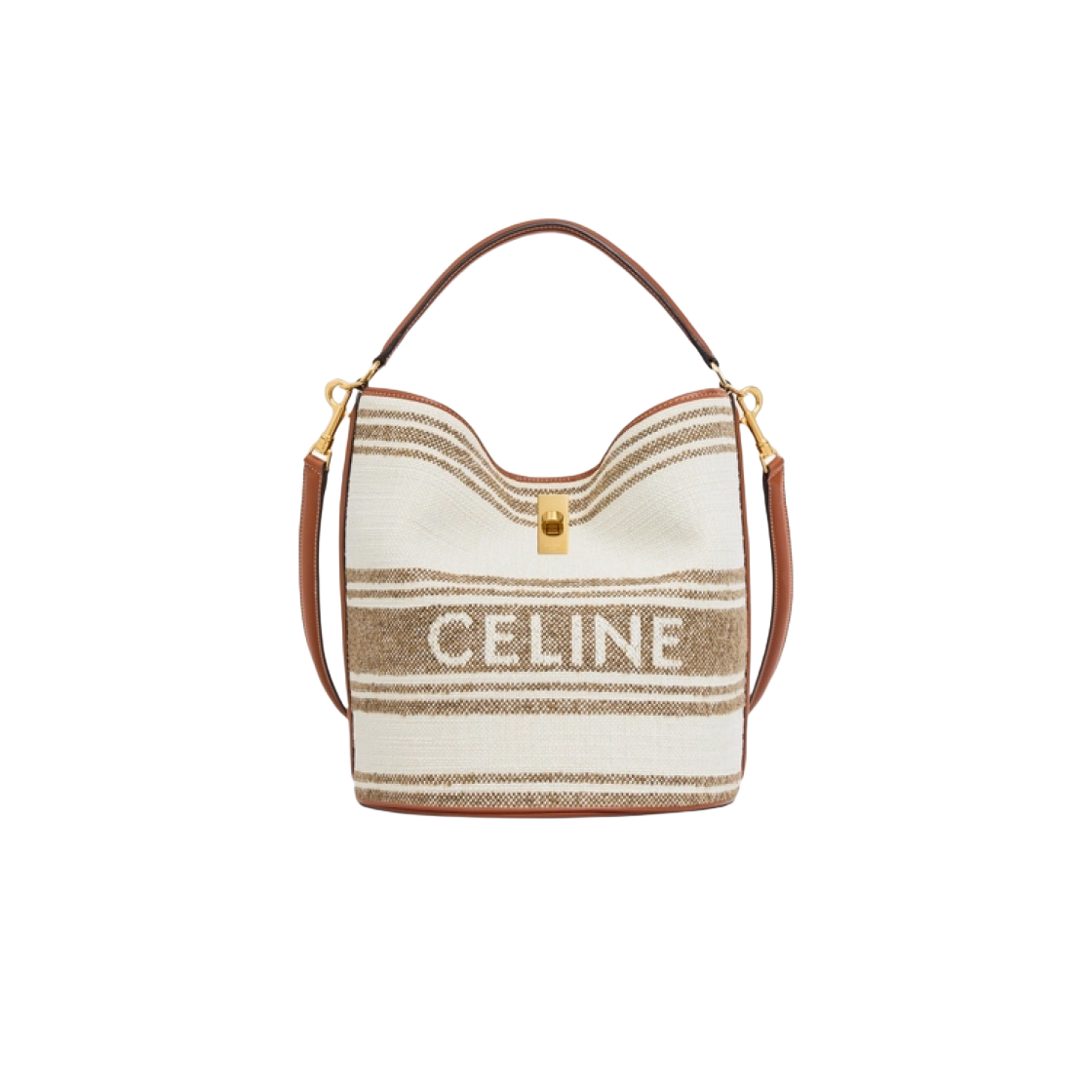 셀린느 자카드 카프스킨 스트라이프 텍스타일 버킷 16 백 토바코 탄
