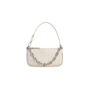 By Far Croco Embossed Leather Mini Rachel Cream