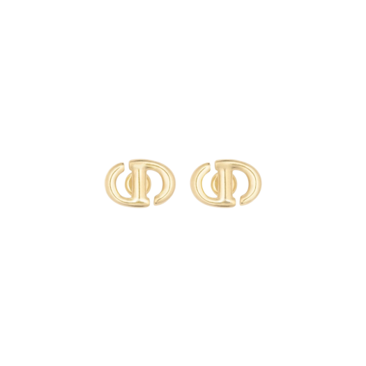 (W) Dior CD Navy Stud Earrings Gold Finish Metal