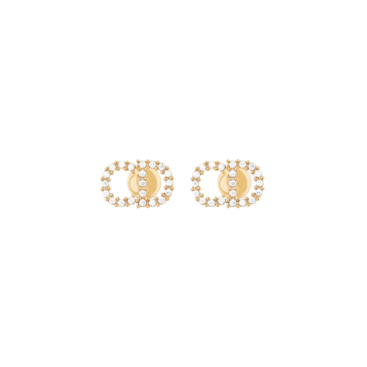 (W) Dior Clair D Lune Earrings Gold Finish Metal White Crystals