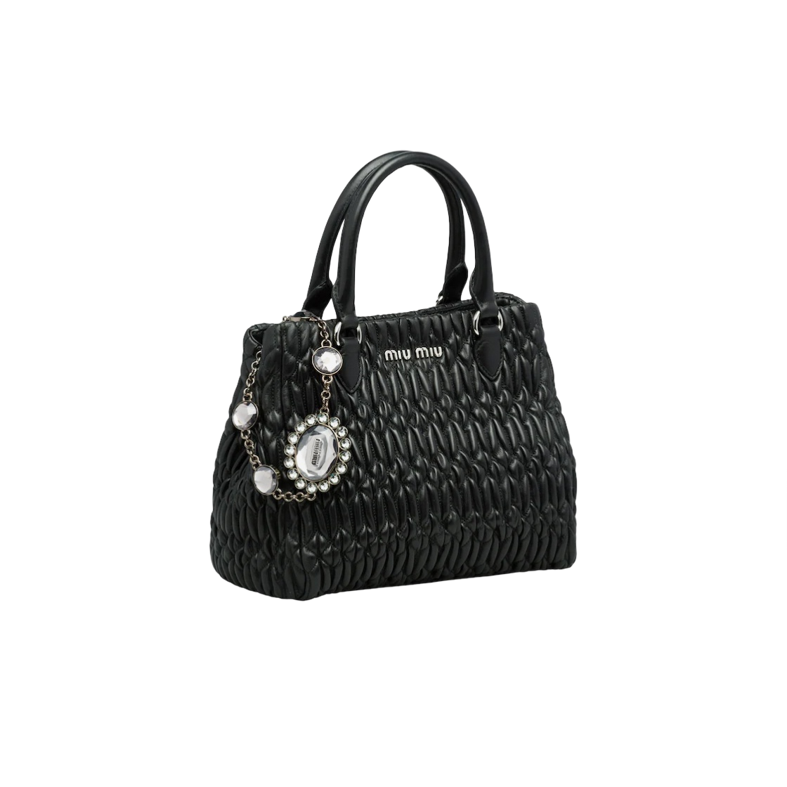 미우 미우 크리스탈 클로케 나파 가죽 핸드백 블랙(Miu Miu Crystal Cloque Nappa Leather Handbag) - 2