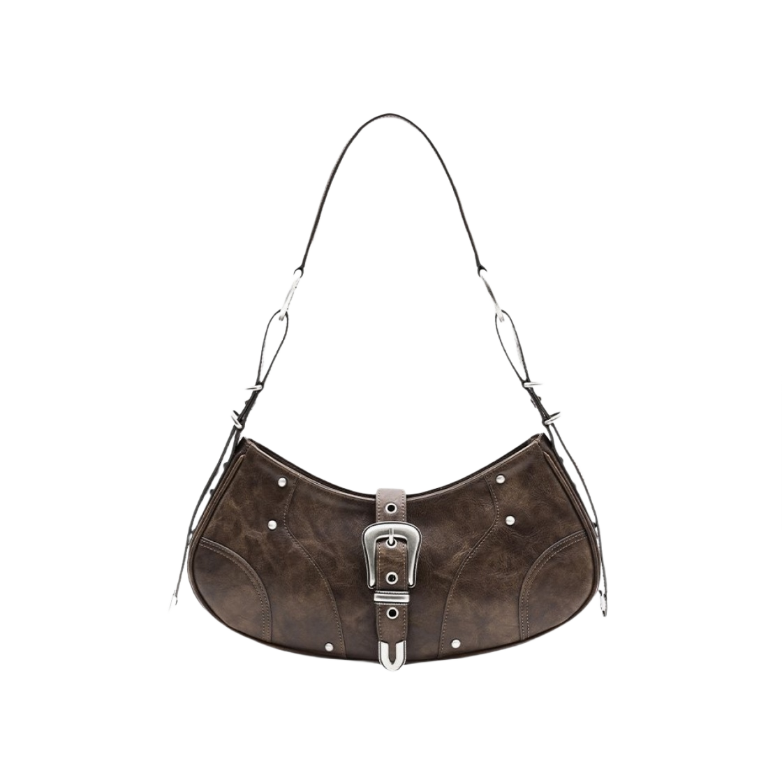 인사일런스 비건 레더 버클 숄더백 브라운(Insilence Vegan Leather Buckled Shoulder Bag Brown)