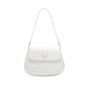 Prada Cleo Brushed Leather Shoulder Bag with Flap White